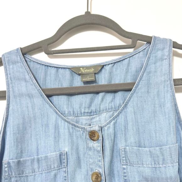 Natural Reflections Tie-Front Stripe Sleeveless Top Blue Denim-Look Size Medium - Picture 5 of 12